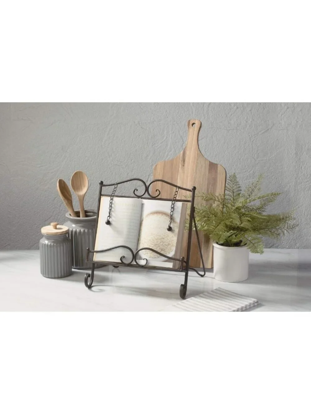 Adjustable Metal Cookbook Stand - Swirl Design for Cookbooks, Tablets & Recipes